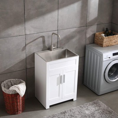 Armoire de salle de bain 24 po sans peinture blanche avec combiné en acier inoxydable