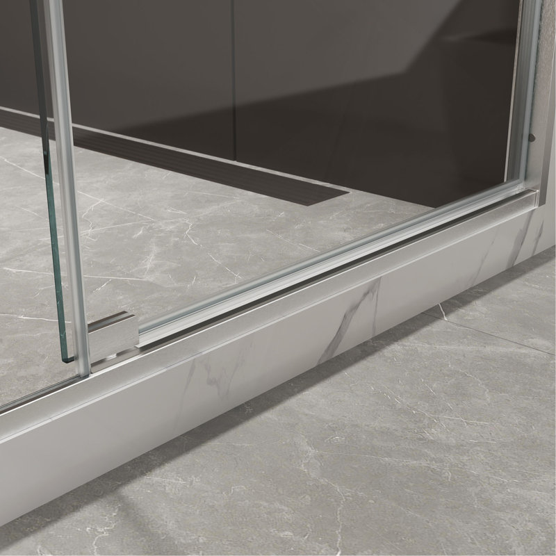Porte de douche pivotante de 44 à 48 po x H 74 po, ouverte à l'extérieur, arrêt à 105 degrés, avec finition en verre trempé de 5/16 po