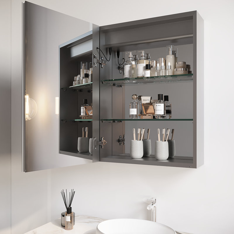 Armoire de salle de bain Pankratz avec miroir à DEL 26 x 20 - Brouillard et qualité imperméable.