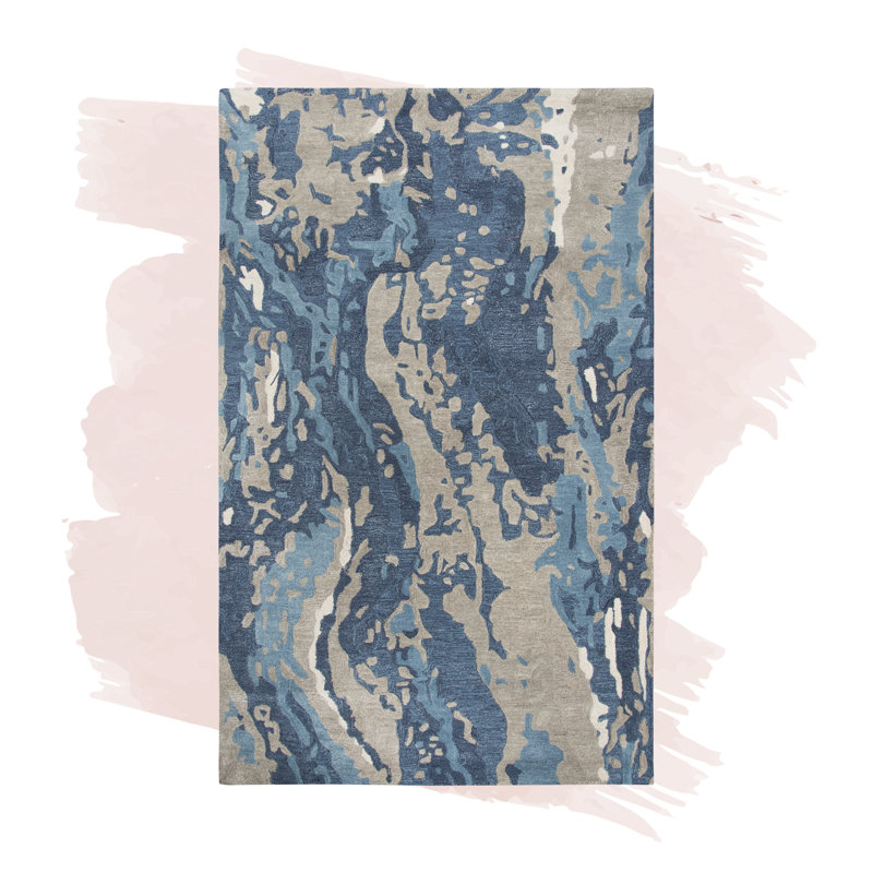 Tapis bleu touffeté à la main Stearns, Rectangle 5 pi x 8 pi