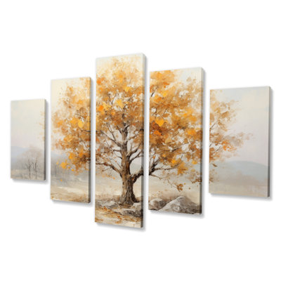 Minimalisme chêne chatoyant automne II - impression murale d'art floral - 5 panneaux