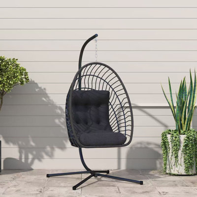 Hanging Egg Chair with Stand Indoor Outdoor, Foldable Rattan Wicker Hammock Egg Swing Chair for Bedroom Porch Patio Garden, Thickened Cushion, 350LBS Capacity