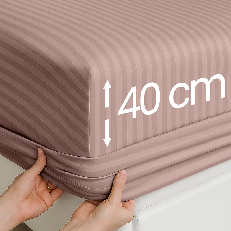 Luxury Striped Microfiber Fitted Sheet - 40 cm Deep Pocket, Ultra-Soft, Wrinkle-Resistant & Easy Car, Single (3'), Pink