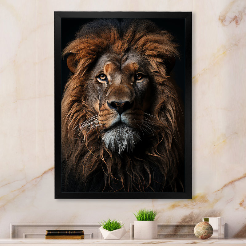 Portrait d'un roi lion royal sur toile, Cadre photo noir, H 20 po x l 12 po x P 1 po