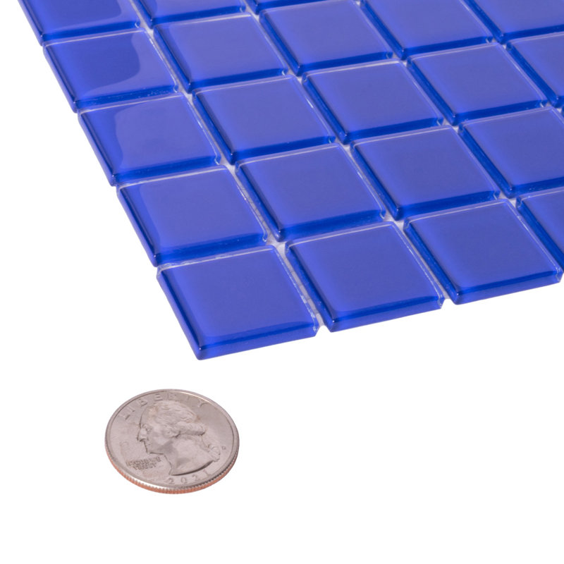 1" x 1" Polished Glass Mosaic Tile, Cobalt Blue
