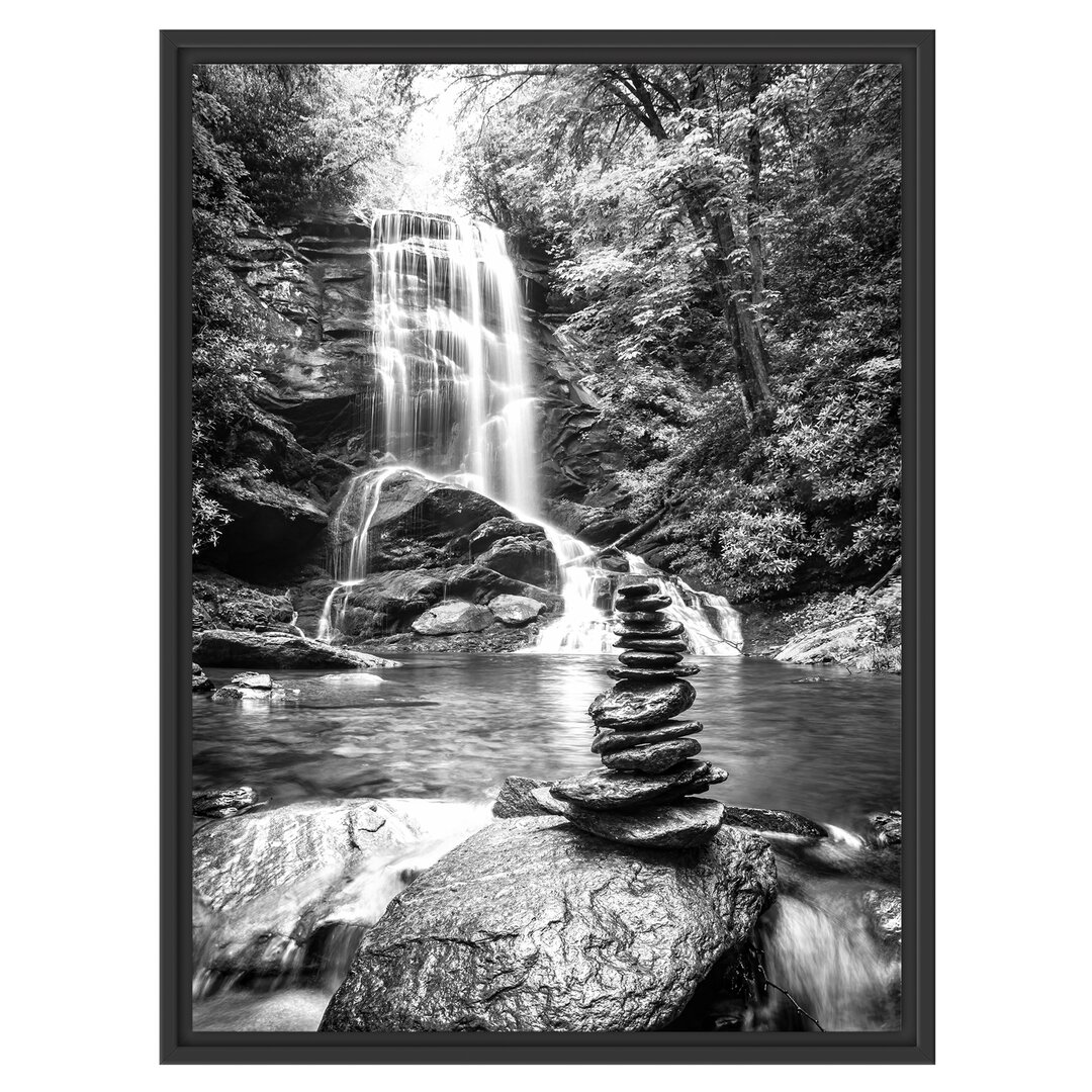 Gerahmtes Wandbild Zen Steine vor Wasserfall