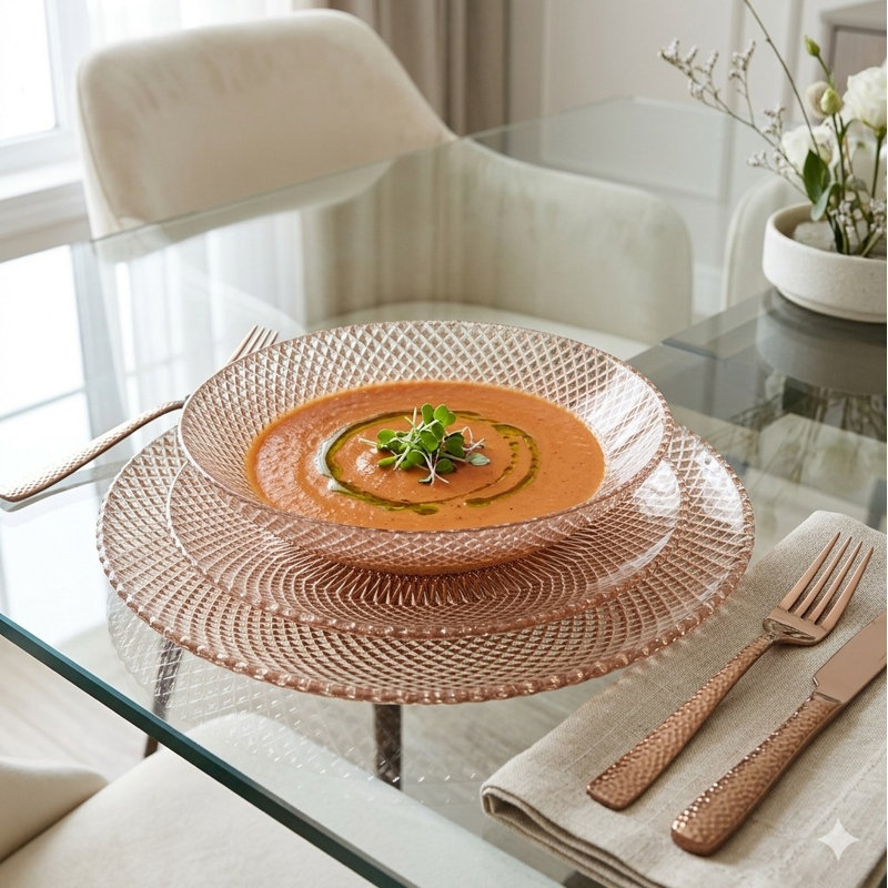 Ensemble de 12 assiettes à dîner en verre doré Marquis Or rose, Rose Gold