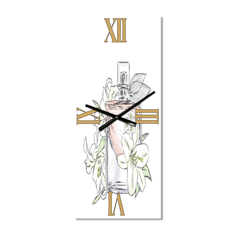 Horloge murale bouteille de parfum et bouquet de fleurs II, Grand