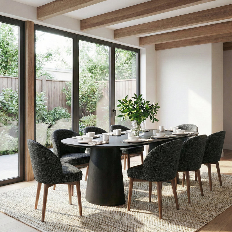 Ensemble de salle à manger extensible de 47 à 83 po avec fauteuils demi-tonneau rembourrés, 9 pièces : table, 8 chaises