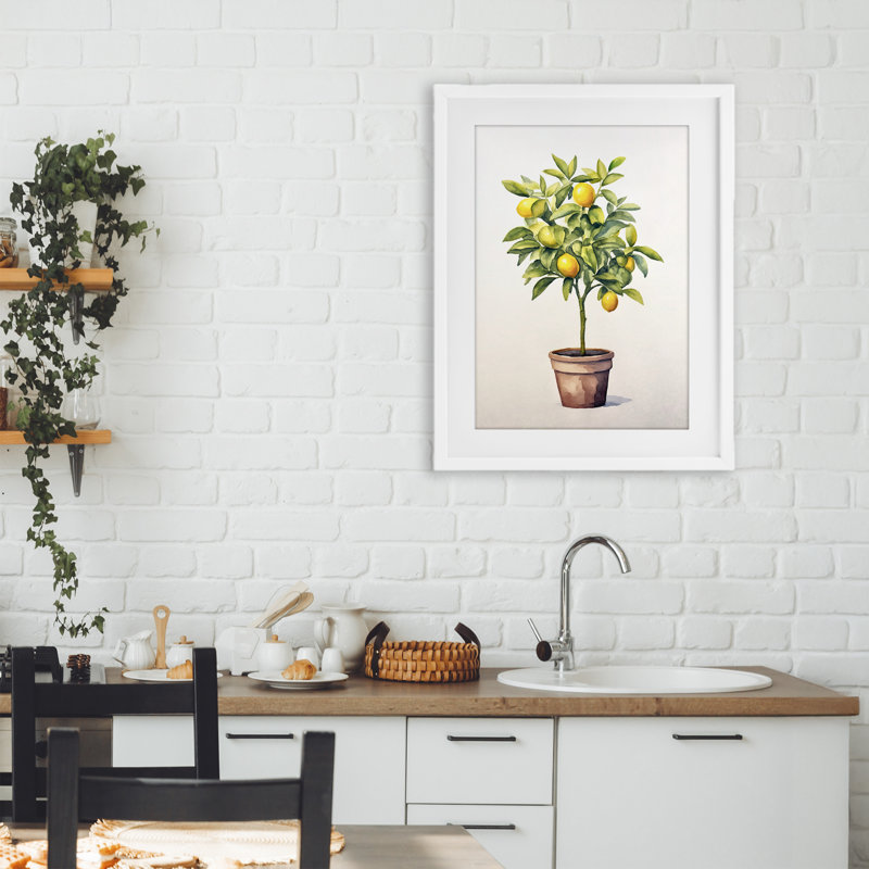 «Citrus Tree Serenade», reproduction sous verre encadrée, design par Andrea Haase, H 23 po x l 17 po, Cadre blanc côtier