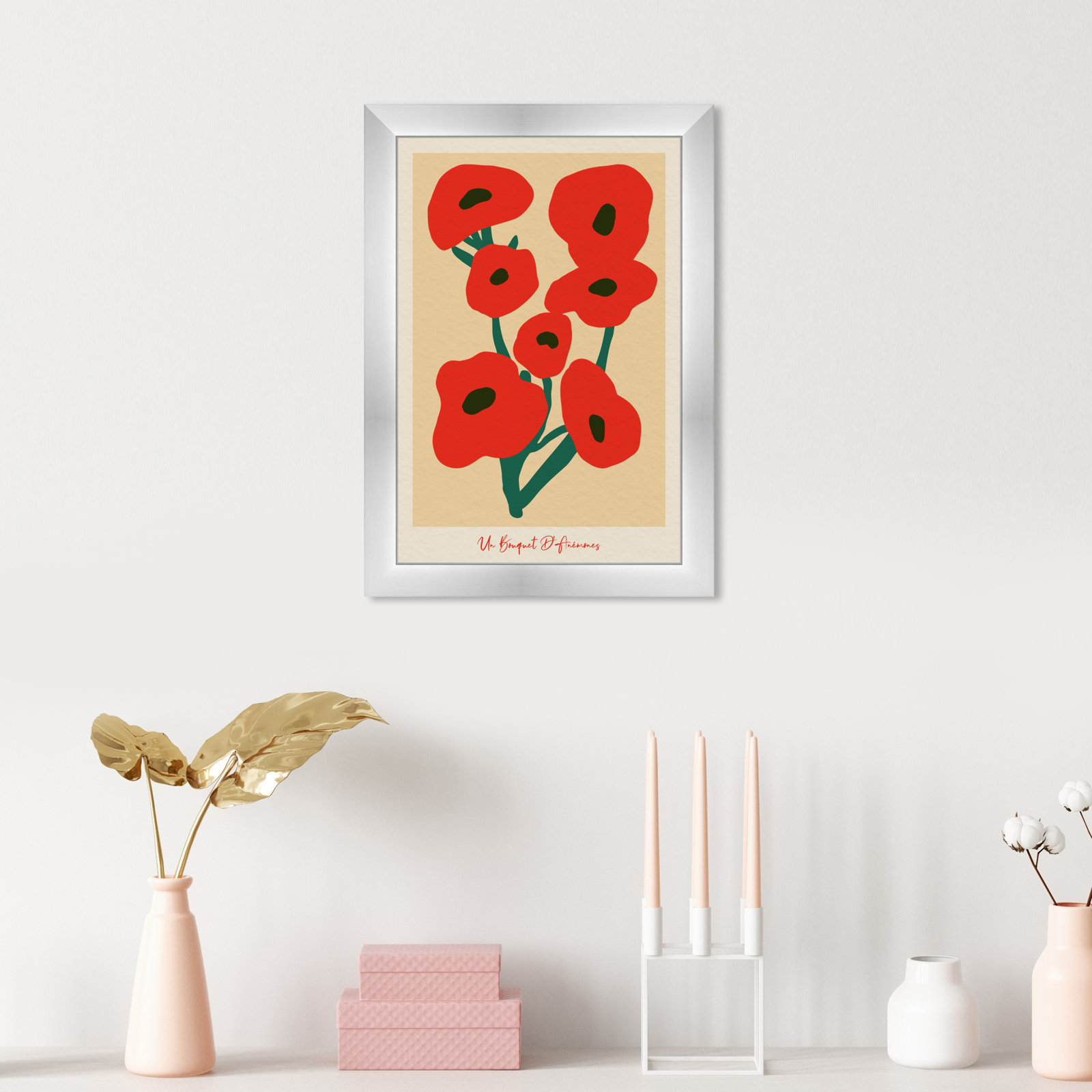 Modern Red Flower Bouquet by Oliver Gal, 17" H x 12" W, Silver