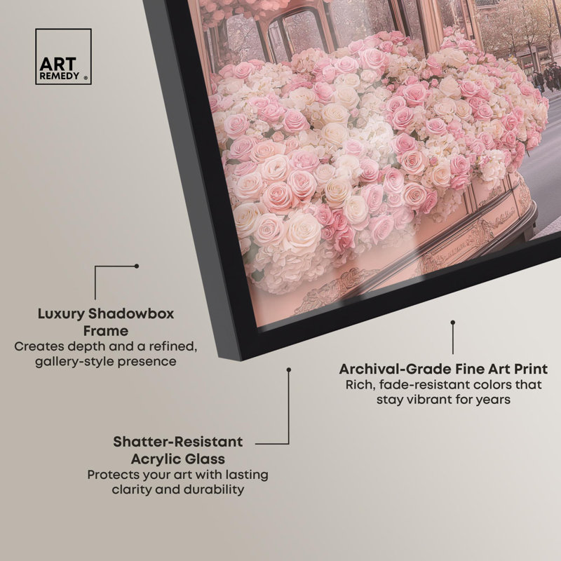 «Pink Glam in Paris Shadowbox Print» par Art Remedy, H 25 po x l 21 po, Noir