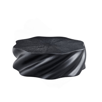 35" Black Round Coffee Table, Modern Fibreglass Centre Table, Extra-Large Low Drum, Fully Assembled, Easy To Clean, Decorative For Apartments & Offices