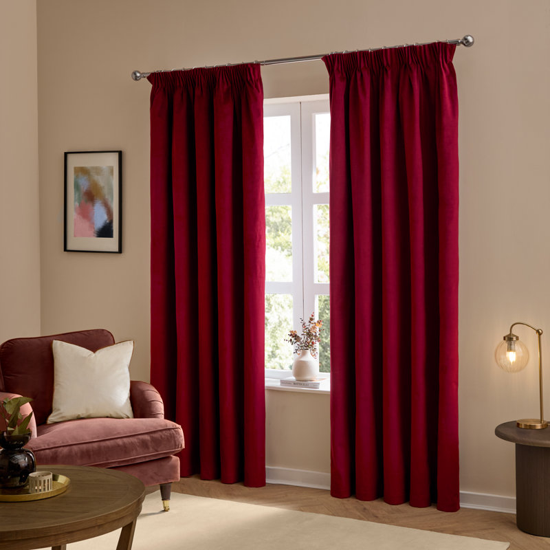 The Ultimate Velvet Room Darkening Curtain Panel Pair, Red, 229cm Width x 229cm Drop