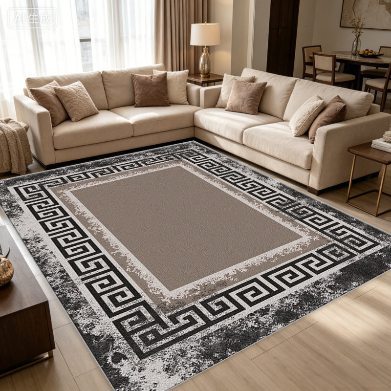 Black & Beige Greek Key Border carpet-easy to clean, machine-washable, soft and comfortable; suitable for door mats, kitchens, living rooms, bedrooms, corridors, and laundry areas. Easy to clean, durable carpet for home decoration.