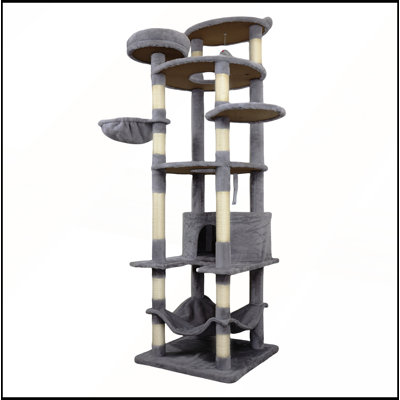 78.8 in Dark Gray Cat Tree Tower with Wide Base, Large Condo, and Multiple Sisal Scratching Posts for Feline Entertainment and Comfort