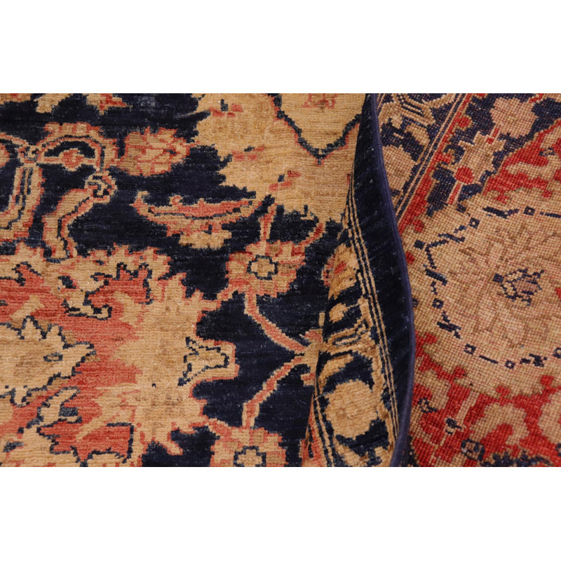 Tapis bleu / rouge / beige en laine noué à la main de style oriental rectangulaire Baccio 9 pi 5 po x 11 pi 8 po