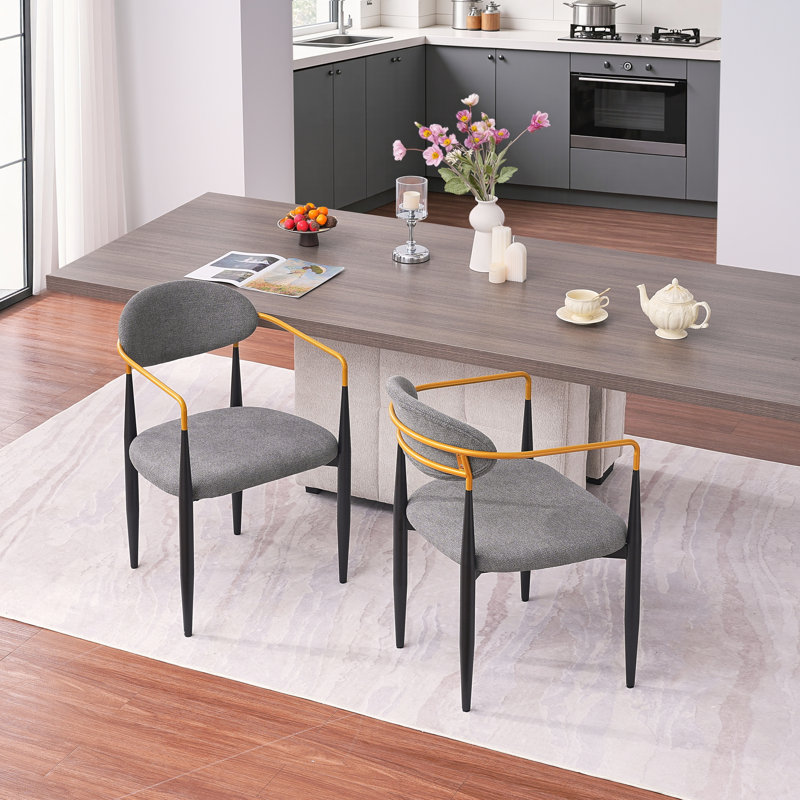 Chaise rembourrée moderne avec accoudoirs dorés, Gris
