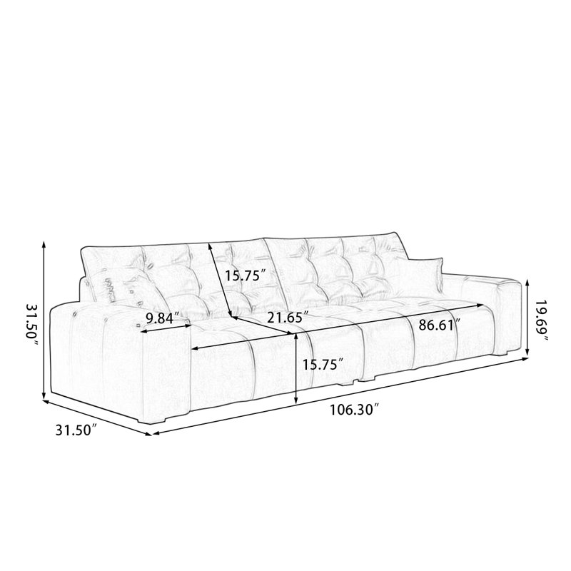 Canapé modulaire noir en similicuir, H 31,5 po x l 106,3 po x P 31,5 po, Noir
