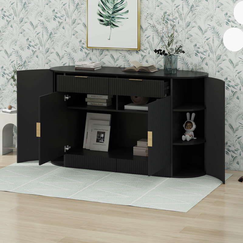 Buffet, 2 portes et 2 tiroirs avec tablettes à 3 niveaux Modern, Noir