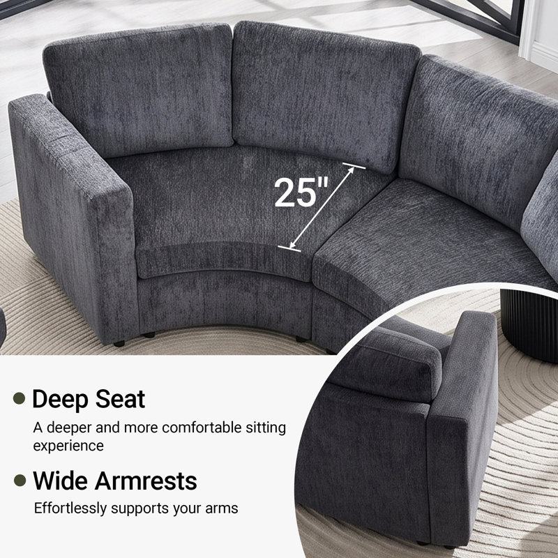 Canapé modulaire courbé modulaire 6 pièces en chenille 6 pièces, Grey Chenille