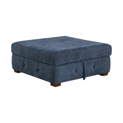 Modern Blue Storage Ottoman Tufted Chenille Fabric Upholstery Solid Wood Living Room Furniture 1pc