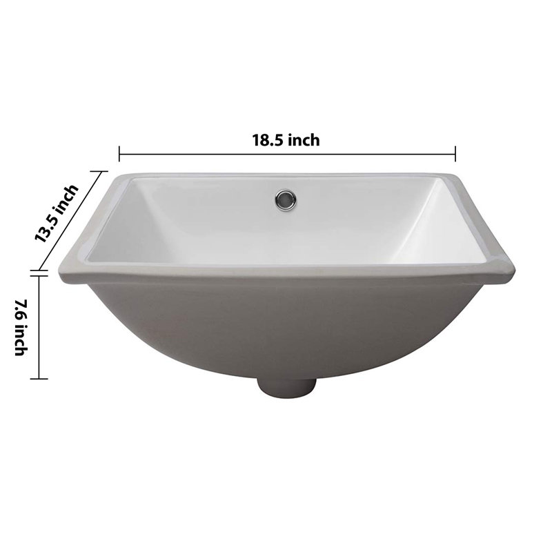 Lavabo de salle de bain rectangulaire en céramique blanche avec trop-plein 18,5 "X 13,5"