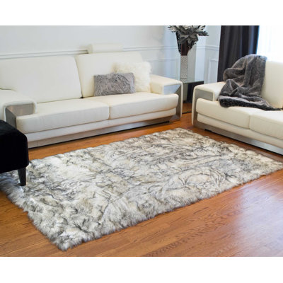 France Gray Faux Fur Area Rug