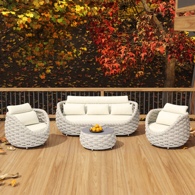 5 - Person Textilene Rope Outdoor Seating Group with Cushions and Table