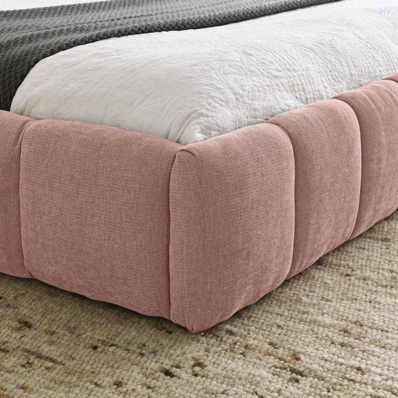 Structure de lit tapissier avec tissu épais, lit plateforme grand format en chenille avec tête de lit et structure solide