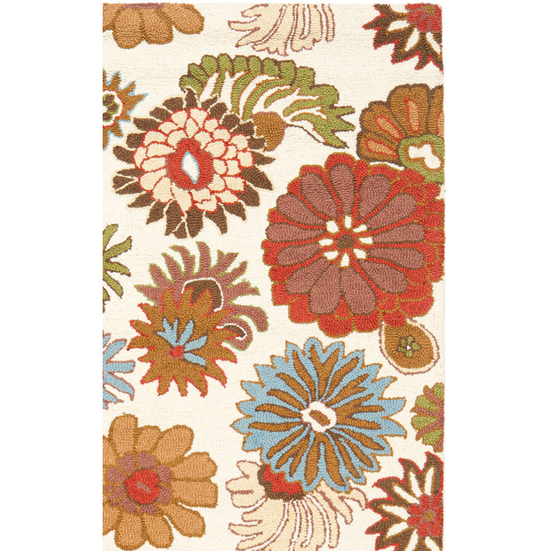 tapis de zone ivoire crocheté à la main floral Ross, Tapis de couloir 2 pi 3 po x 8 pi