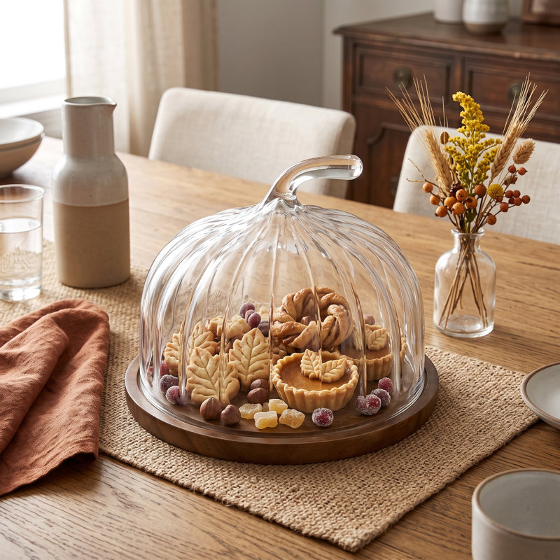 Pumpkin Shape Cake Stand Glass Dome