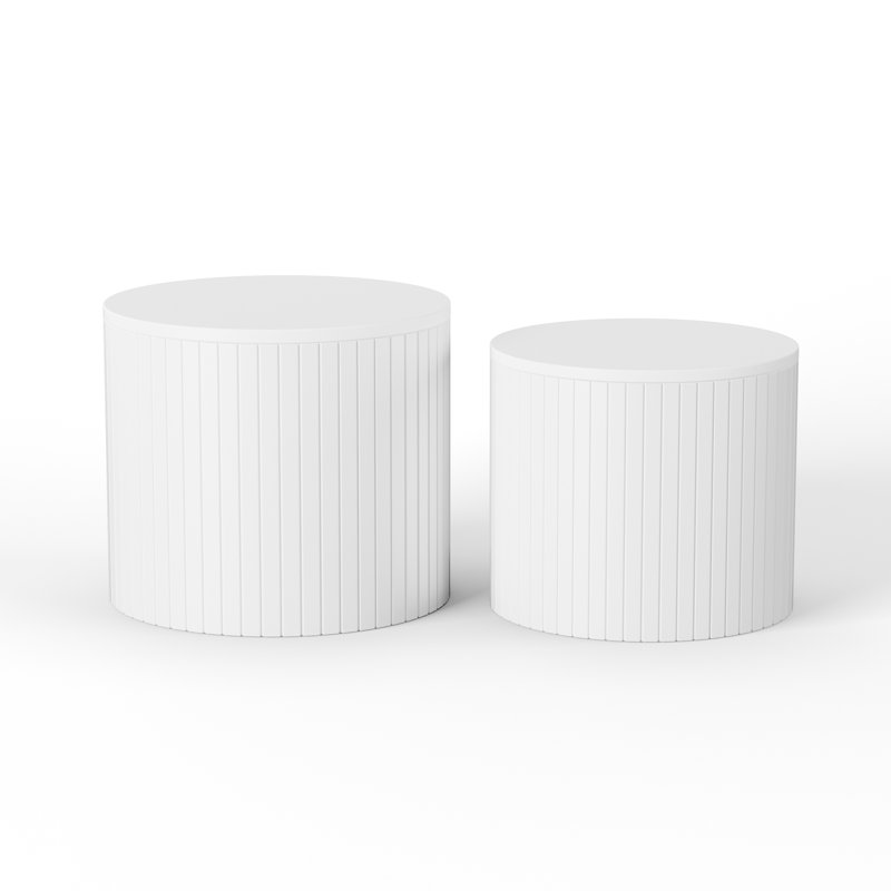 Ensemble de 2 tables basses rondes gigognes avec rangement dissimulé - Économiseur d'espace polyvalent, Blanc