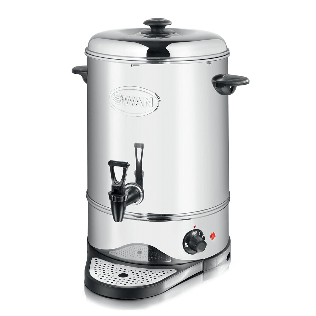 Swan Tea Urn, Stainless Steel, Concealed Heating Element, Keep Hot Function, Drip-Free Tap, Ideal for Events and Catering, Stainless Steel, SWU8L
