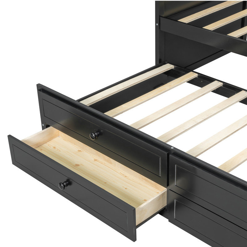 Twin Daybed with Trundle and Storage Drawers, Black