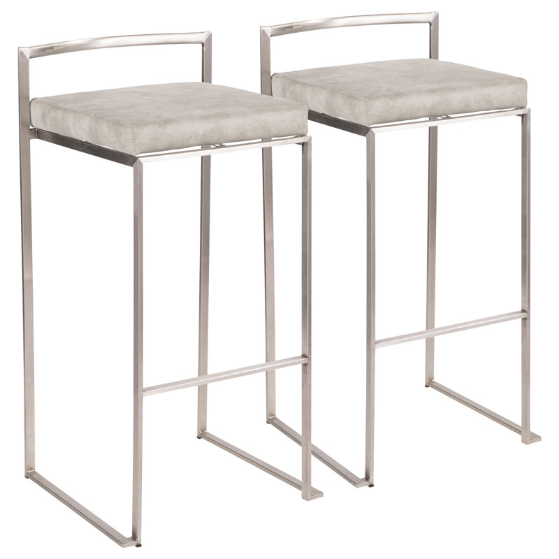 Tabouret de bar et de comptoir Derik, Acier inoxydable, Polyester cowboy gris clair