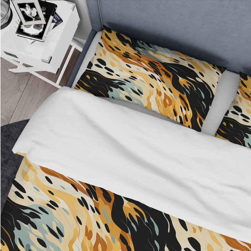 Ensemble de housse de couette géométrique léopard noir et jaune Opulen II - microfibre de polyester
