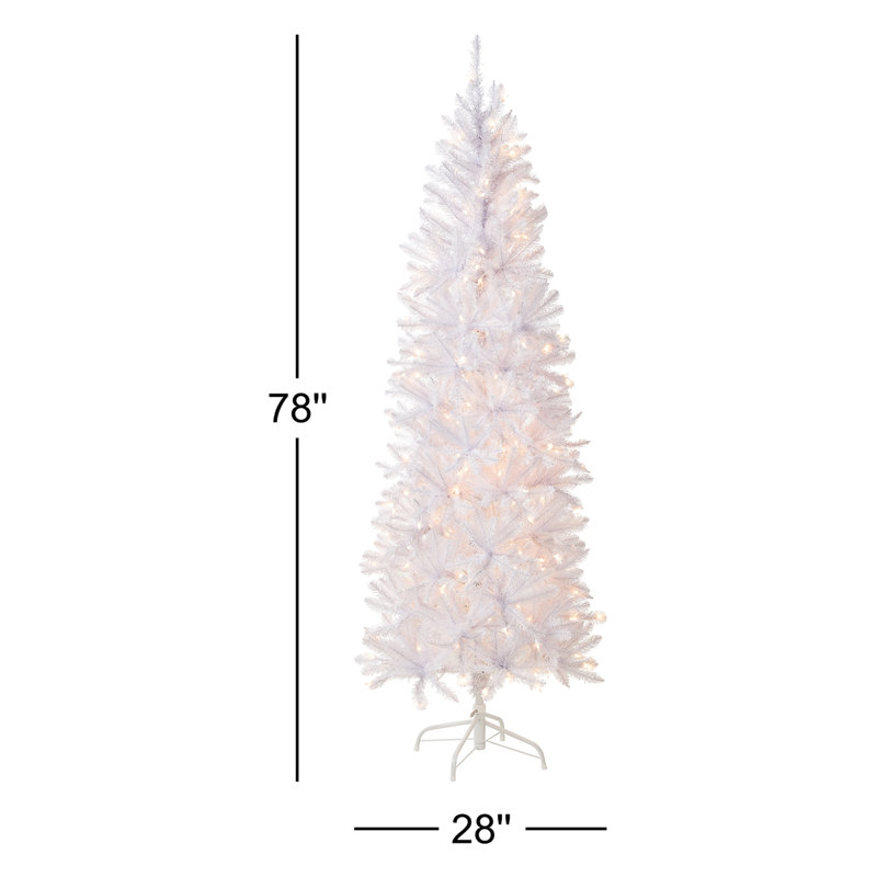 Slender White Realistic Artificial Fir Christmas Tree with Lights, 6.5'