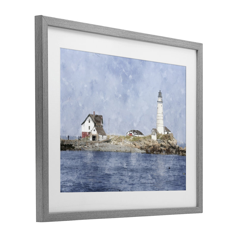 «Pittoresque île phare», reproduction sous verre, conception de Kim Curationa, H 17 po x l 21 po