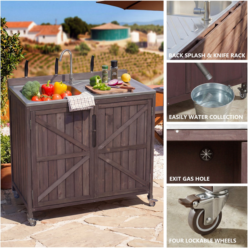 Heimo 39.4" Rolling Outdoor Kitchen Island With 304 Stainless Steel ...