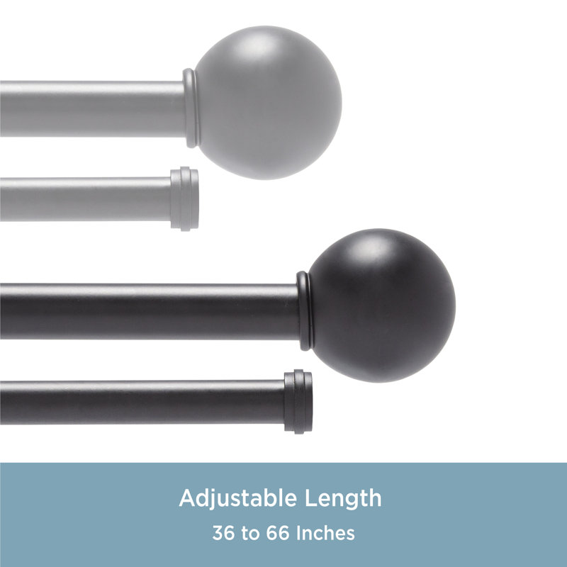 Matte Black Adjustable Double Curtain Rod with Decorative Finials