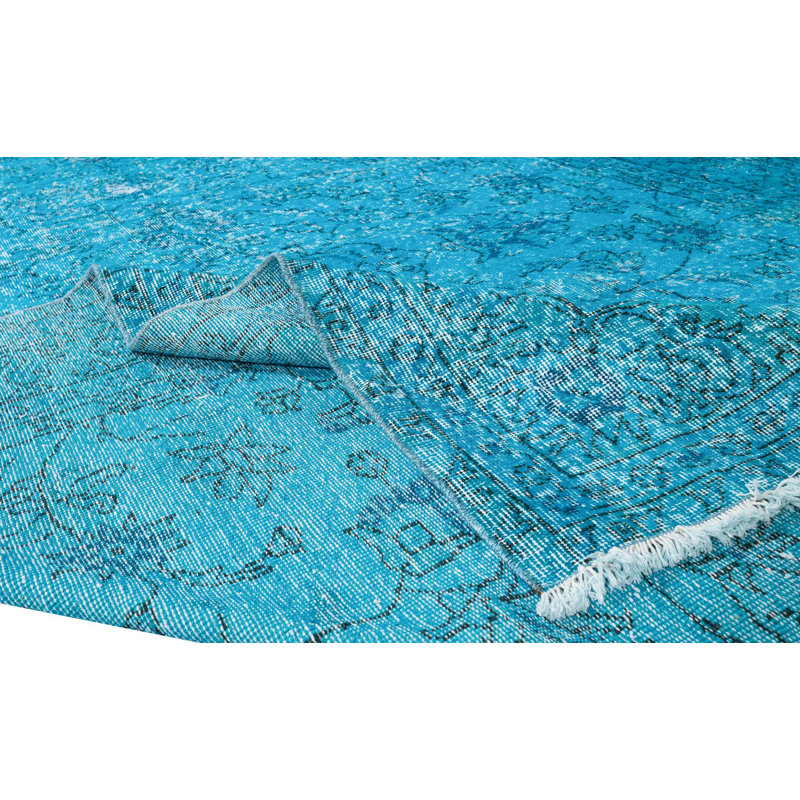 Tapis turc traditionnel fait à la main 7 pi x 11 pi teint en bleu sarcelle pour un intérieur moderne