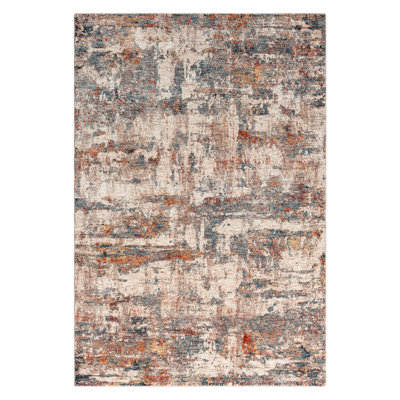 Tapis abstrait en polyester tissé à la machine en beige / gris