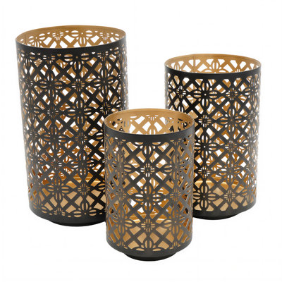 Black Metal Cutout Candle Holder Lantern, Decorative Metal Candle Lanterns for Tabletop Decor