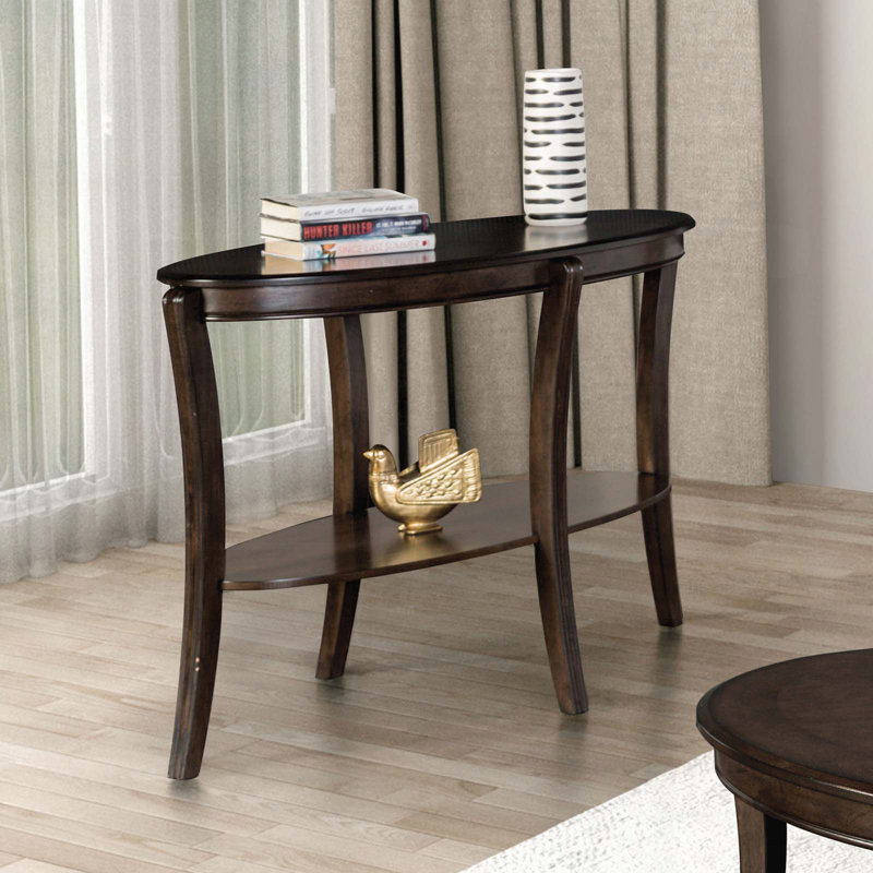 Traditional Oval Sofa Table with Open Lower Shelf – Walnut Finish