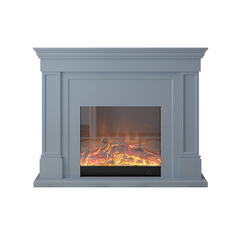 Black Solid Wood Electric Fireplace, Light Gray