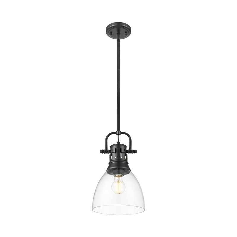 Petit luminaire suspendu Iftimie avec tige en verre transparent, Noir mat