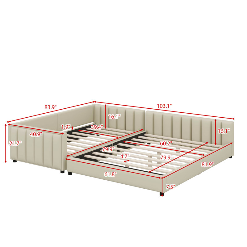Lit plateforme grand et simple TG, Beige