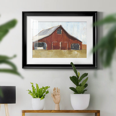 Grange rouge rustique I Grange rouge rustique I - Encadrée sous verre acrylique, grand tableau pour salon