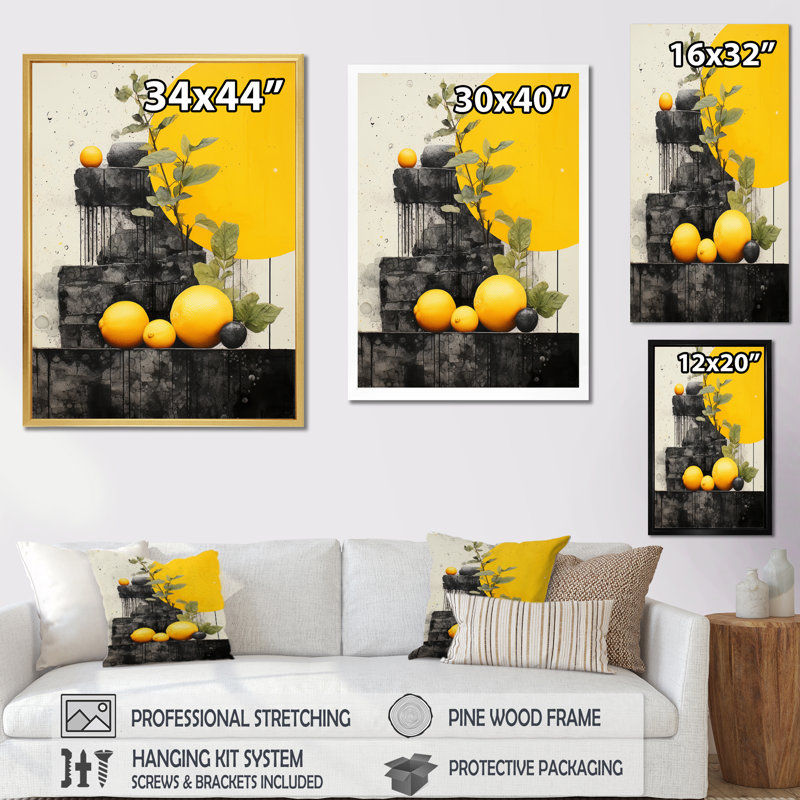 «Lamier Yellow Pottery Gray Abstract Still Lifes I», reproduction d'art sur toile, Encadrement doré